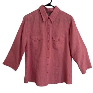 Ladies Women’s Croft & Barrow salmon 3/4 sleeve button down camp shirt SZ Large